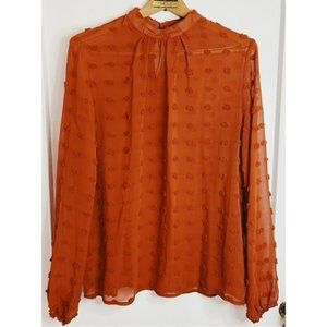 SHEIN Orange  Blouse with Pom Poms and a Singapore Collar